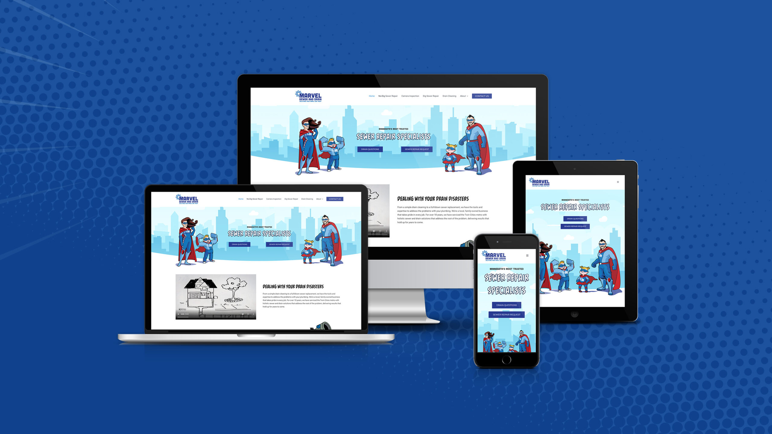 Website Design and Development for Marvel Sewer and Drain a plumbing and drain repair company.
