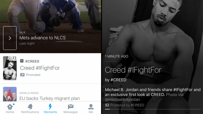First Twitter Promoted Moments Campaign by Creed Movie
