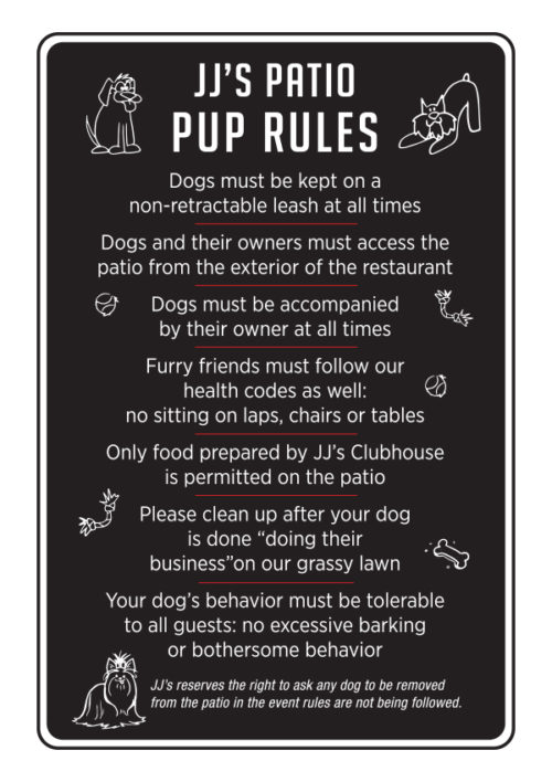 JJ's Clubhouse Pup Rules Sign