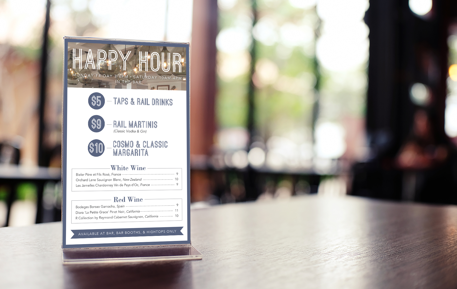 CoV Happy Hour Menu Displayed On Restaurant Table