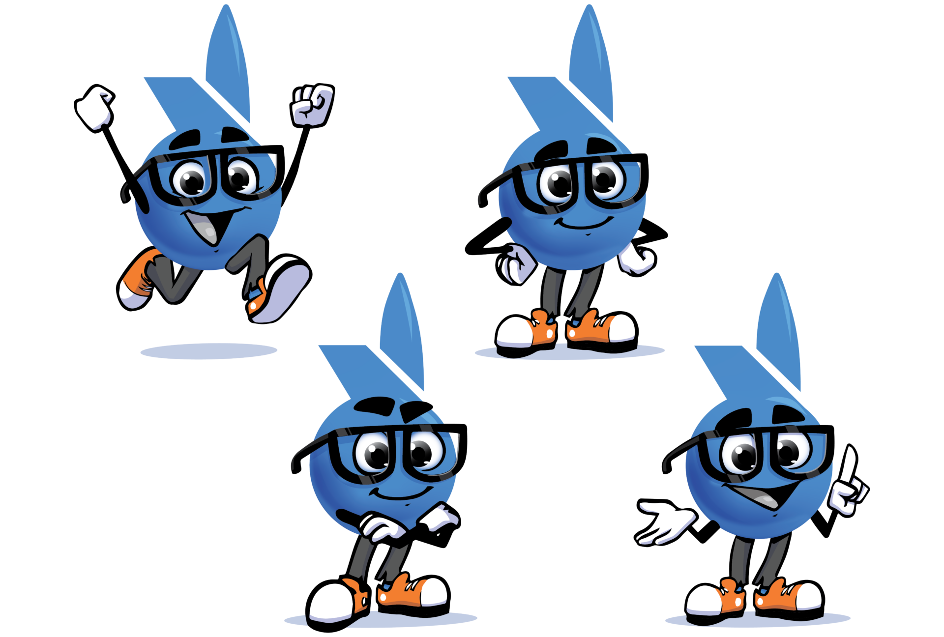 Stockmeier Urethanes Mascot, Stobi, in Various Poses Standing and Running