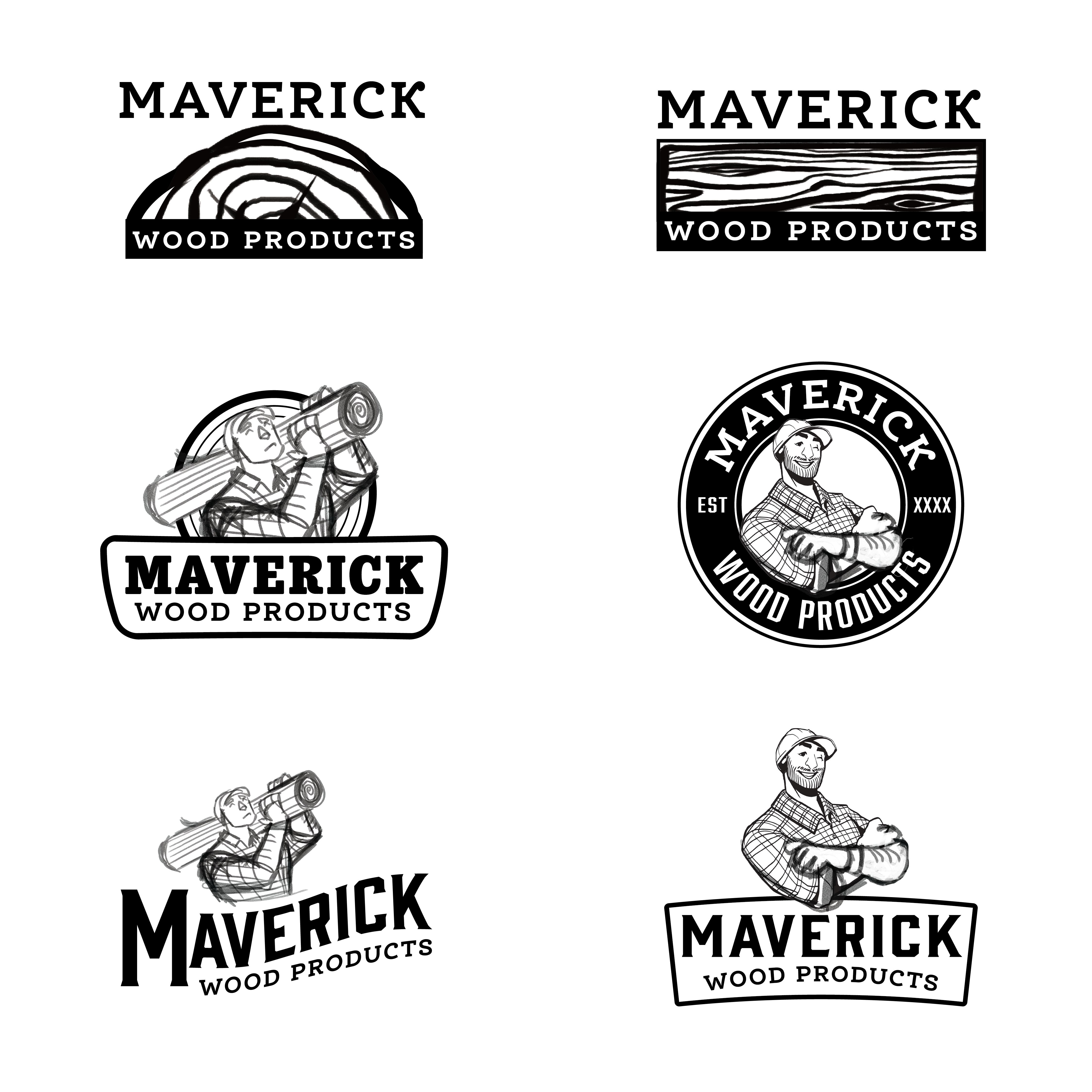 Maverick Wood Products - Initial Logo Sketches