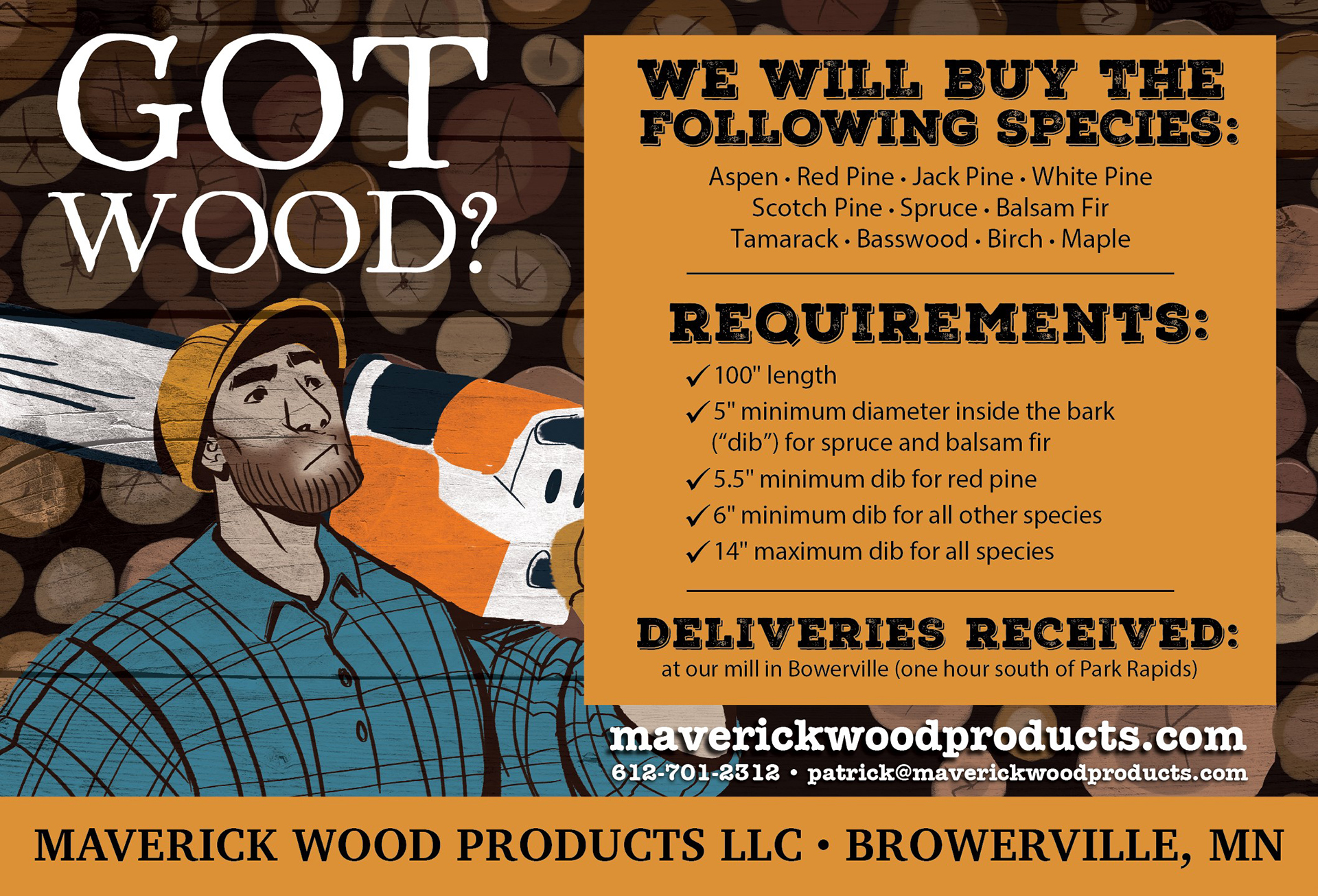 Maverick Wood Products Half Page Illustrated Ad