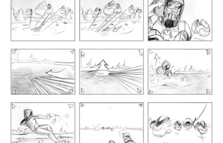 Illustrated storyboards for film