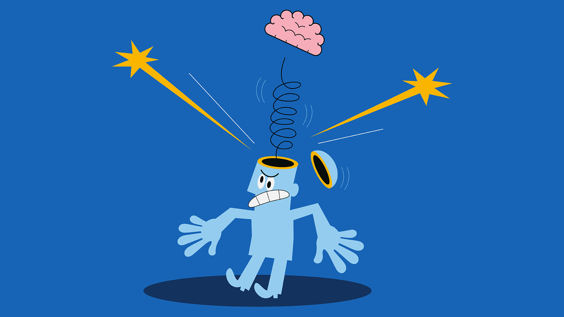 Illustrated figure with exploding head.