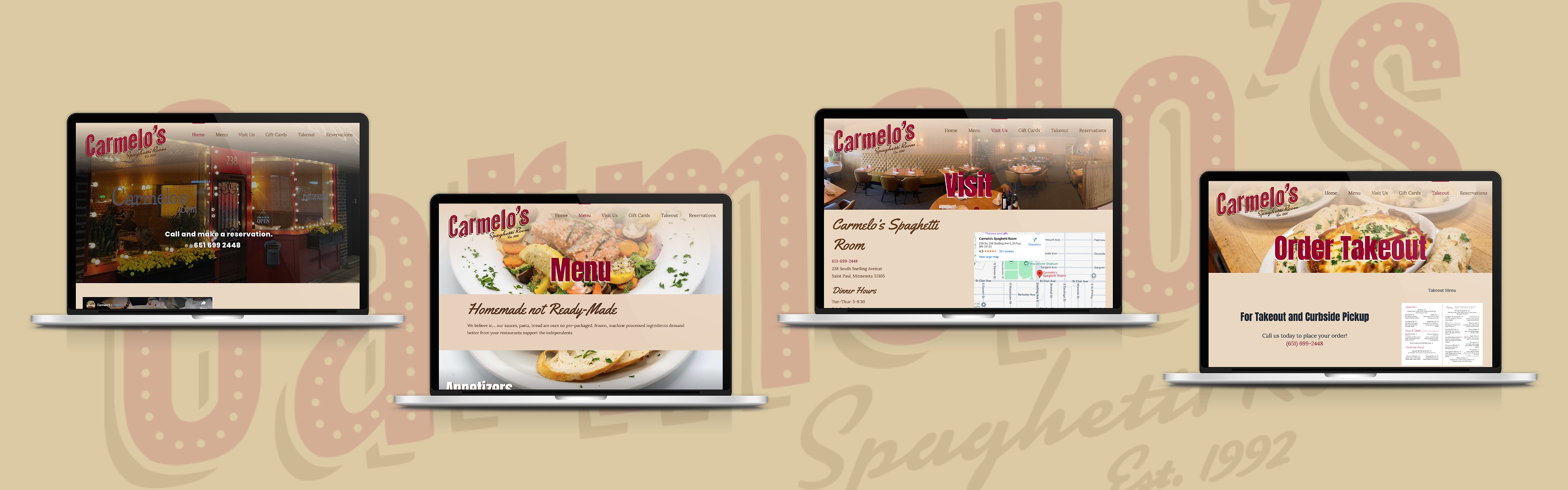 Four Carmelo's web page mockups
