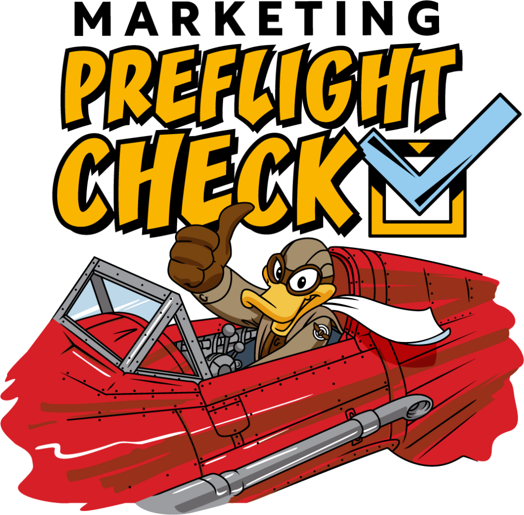 An illustrated duck flies in a vintage red plane.